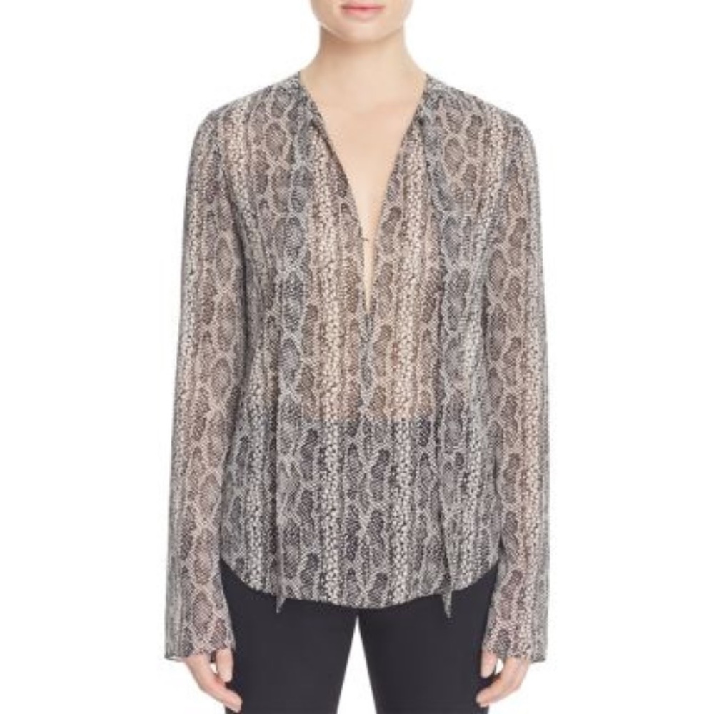 Theory Kimry 100% Silk Snake Print Tie-Neck Blouse Size Small